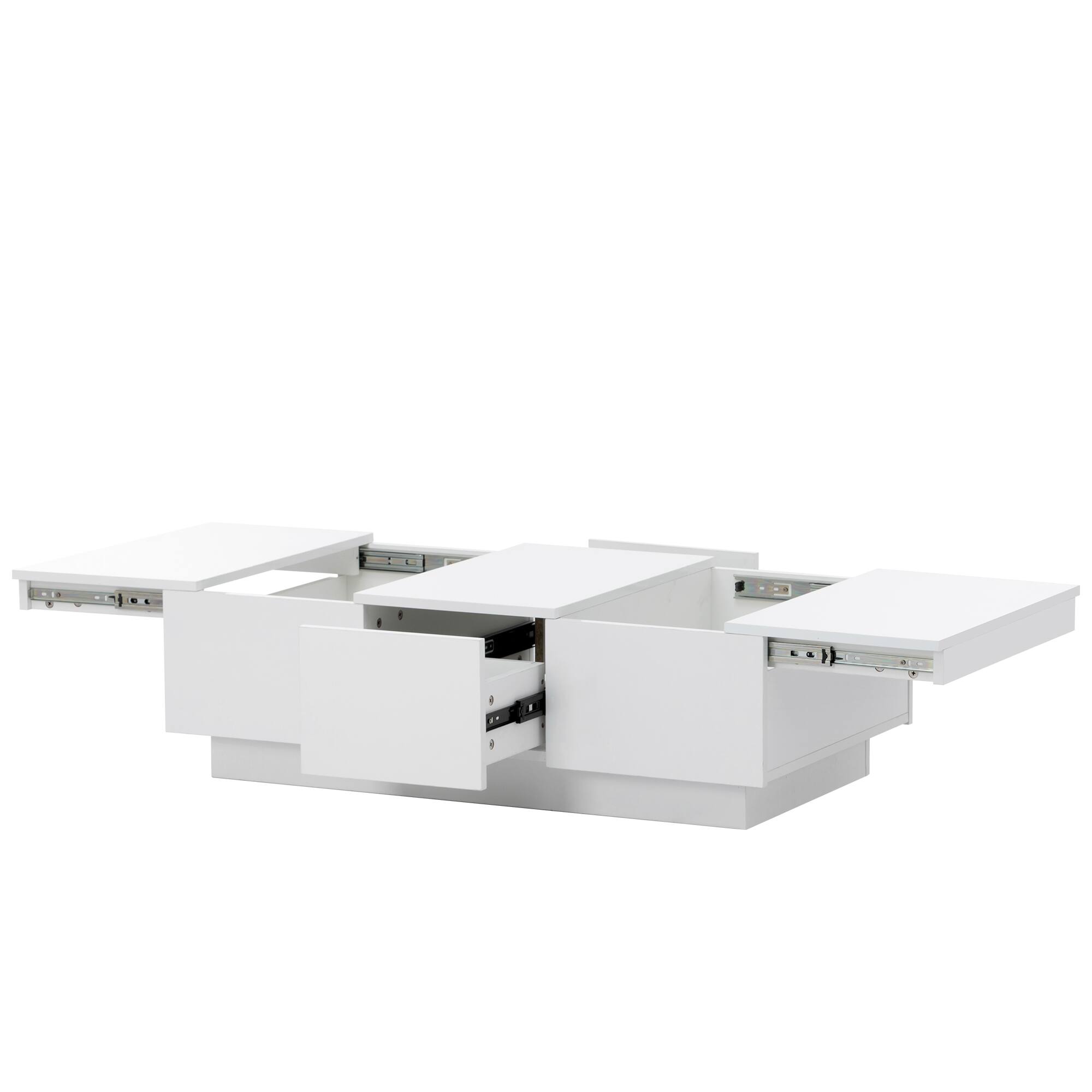 Alt View 8. Tiramisubest - Extendable Coffee Table with 2 Hidden Storage Compartment,High-gloss Center Table with Sliding Top & 2 Drawers,White - White.