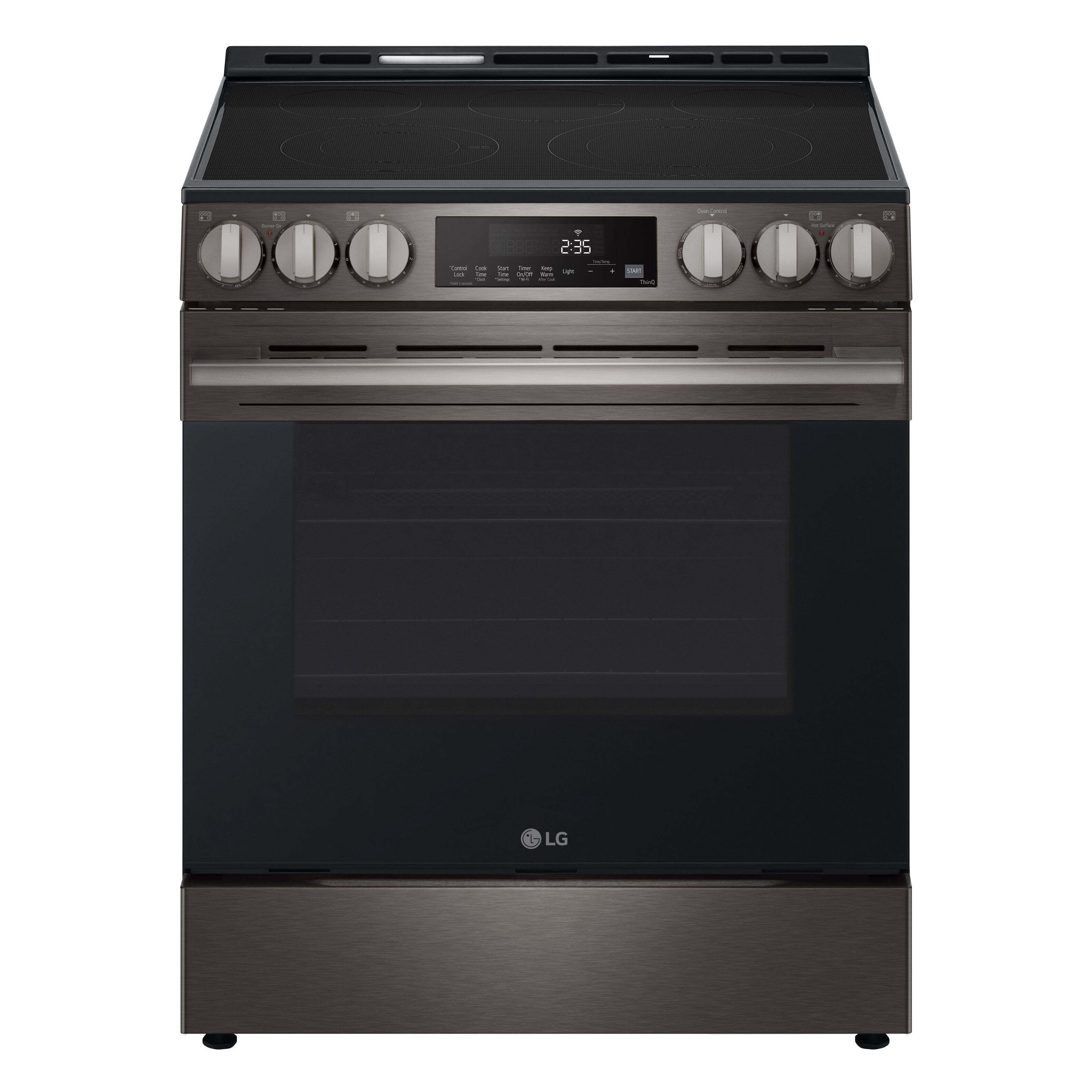 Alt View 5. LG - 6.3 Cu. Ft. Slide-In Electric True Convection Smart Range with Air Fry and Premium Handle - PrintProof Black Stainless Steel.