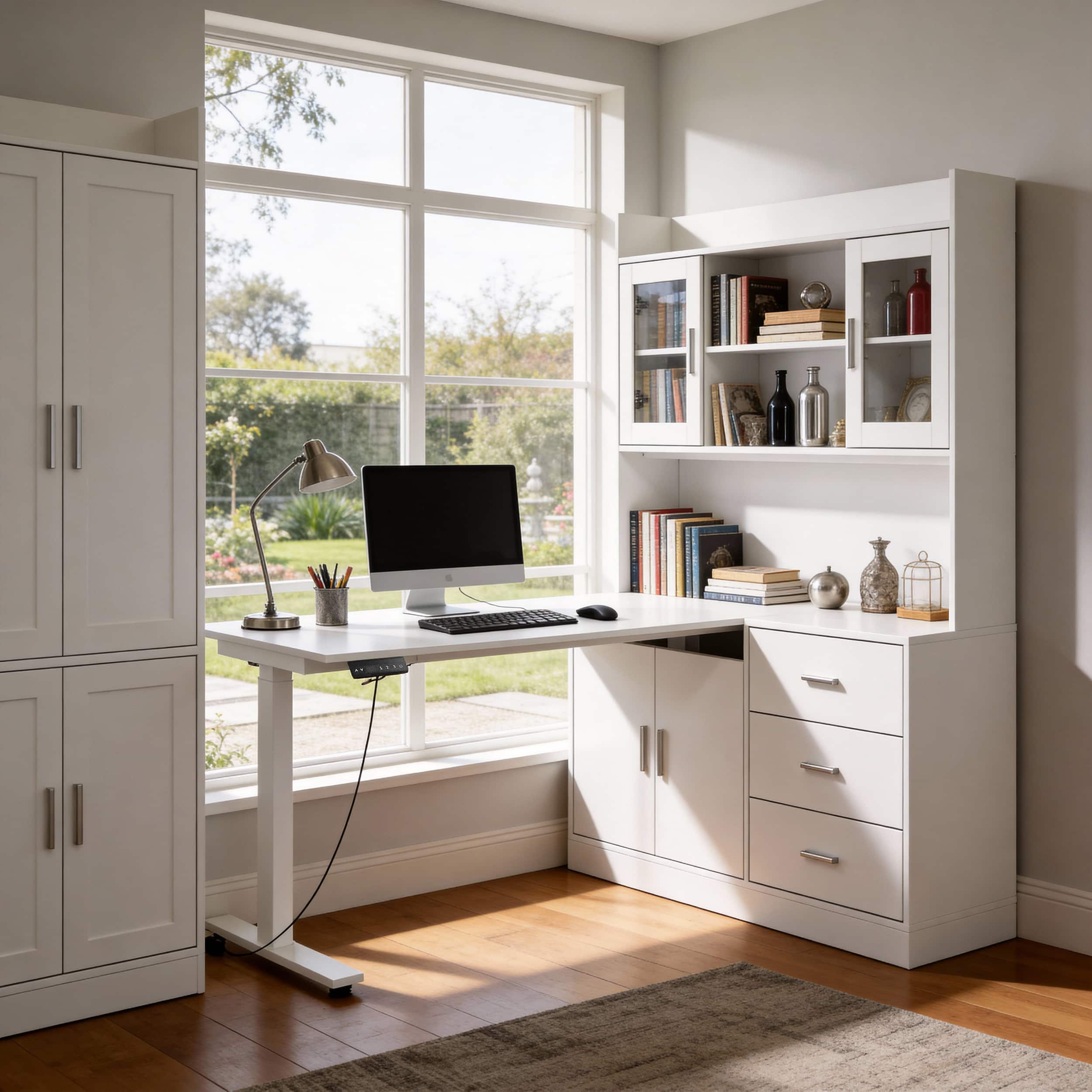 Photos - Office Desk Electric Famapy -  Standing Desk with Storage: Ergonomic, Organized, Modern Home Office Solution - White BBFAZJ-KF210275-0102 