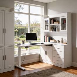 Famapy - Electric Standing Desk with Storage: Ergonomic, Organized, Modern Home Office Solution - White