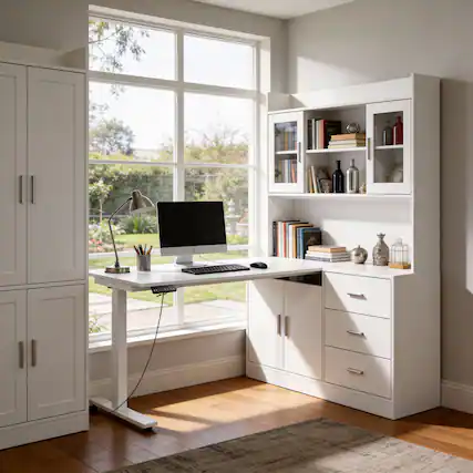 Front. Famapy - Famapy Electric Standing Desk with Storage: Ergonomic, Organized, Modern Home Office Solution - White.