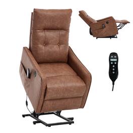 LUCKY ONE - Faux Leather Single Motor Power Lift Recliner Chair with Massage, Heat & USB Charging - Yellow Brown