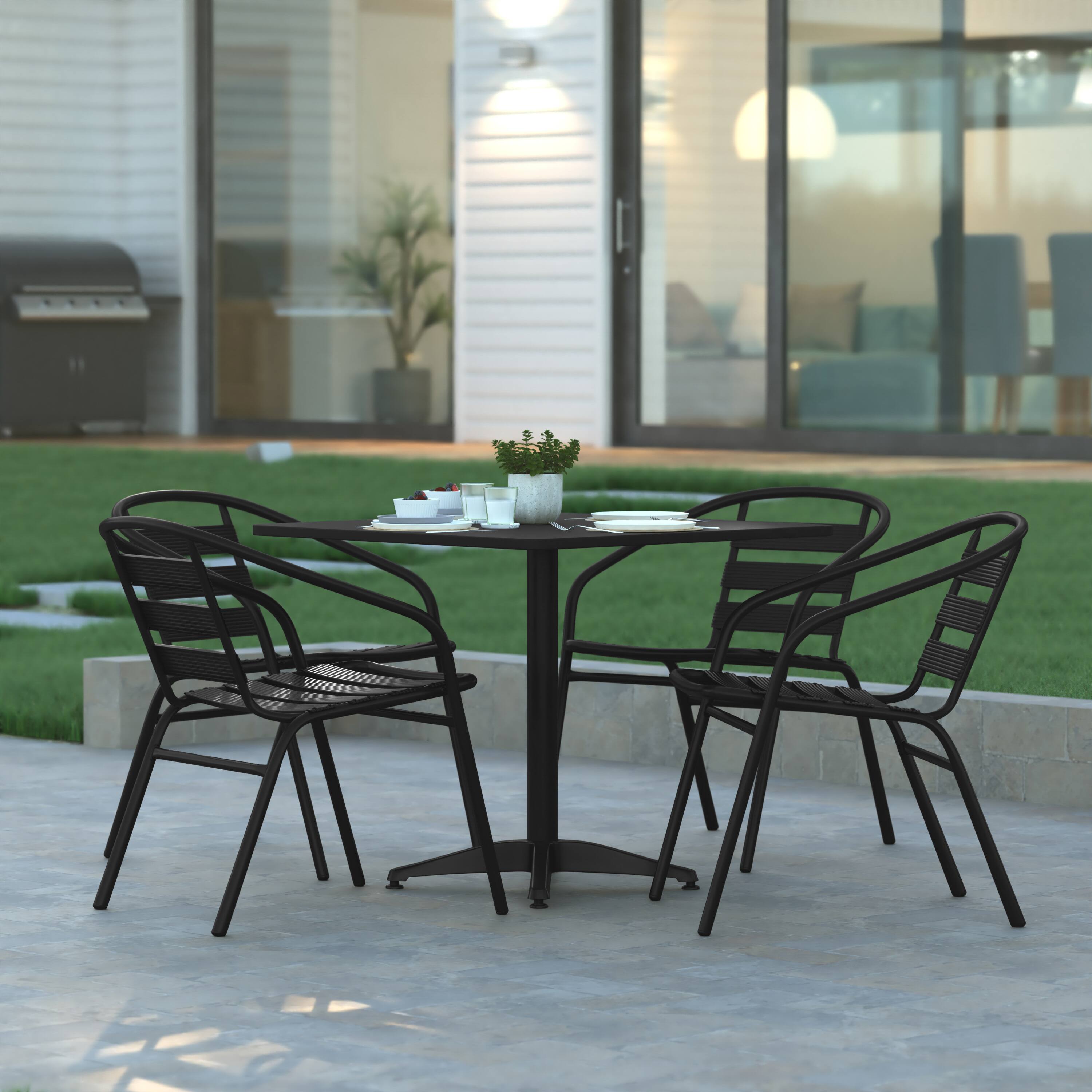 Alt View 1. Emma + Oliver - 31.5'' Square Aluminum Indoor-Outdoor Table Set with 4 Slat Back Chairs - Black.