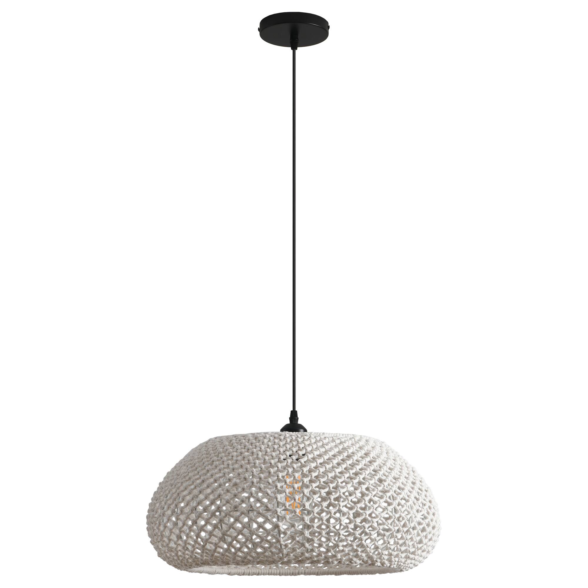 Alt View 4. Parrot Uncle - 1-Light Rustic Beige Hand-Woven Cotton Hanging Basket Pendant Light.