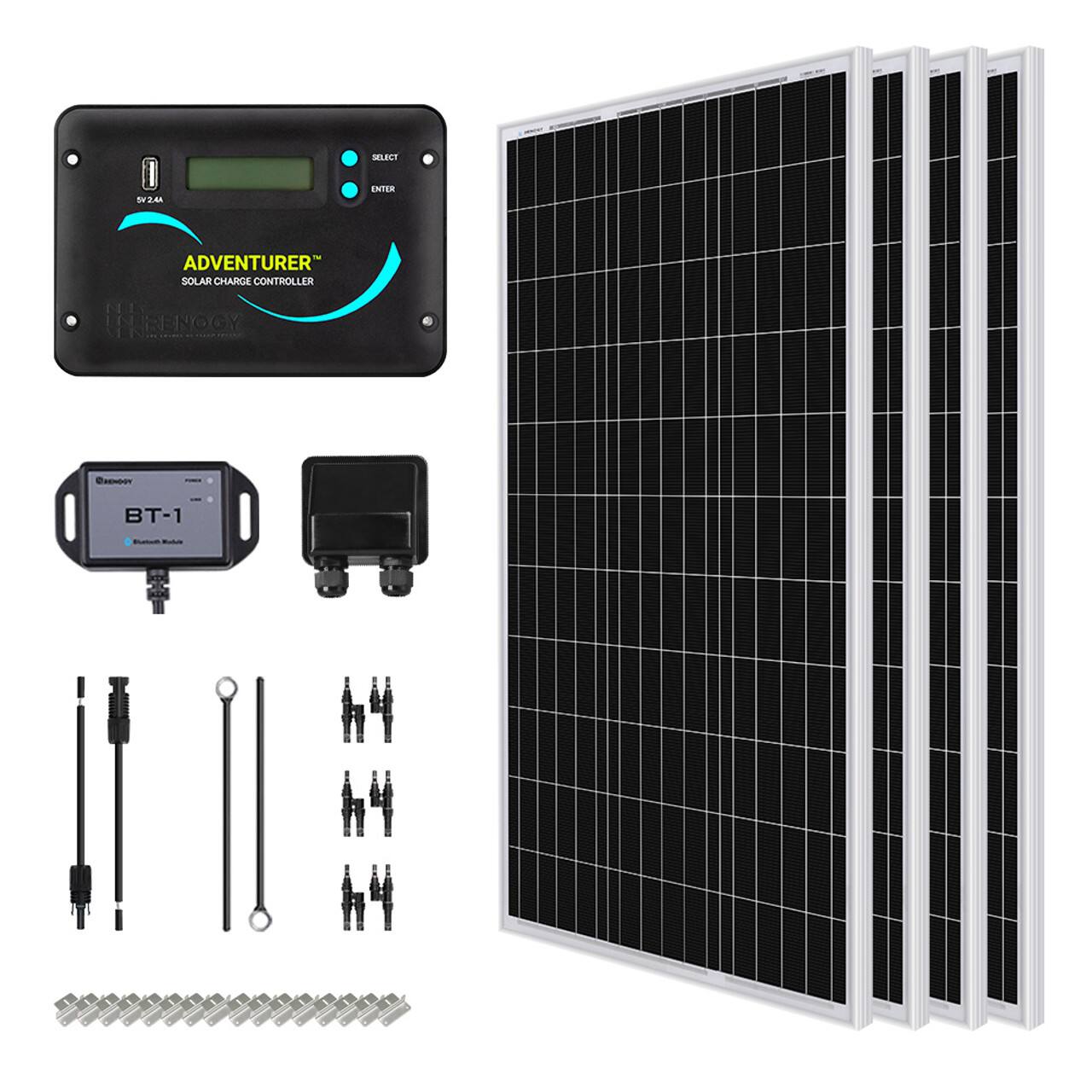 Renogy - 400 Watt Monocrystalline Solar Kit w/ 4 Pcs 100W Solar Panel and 30A PWM Charge Controller - Black