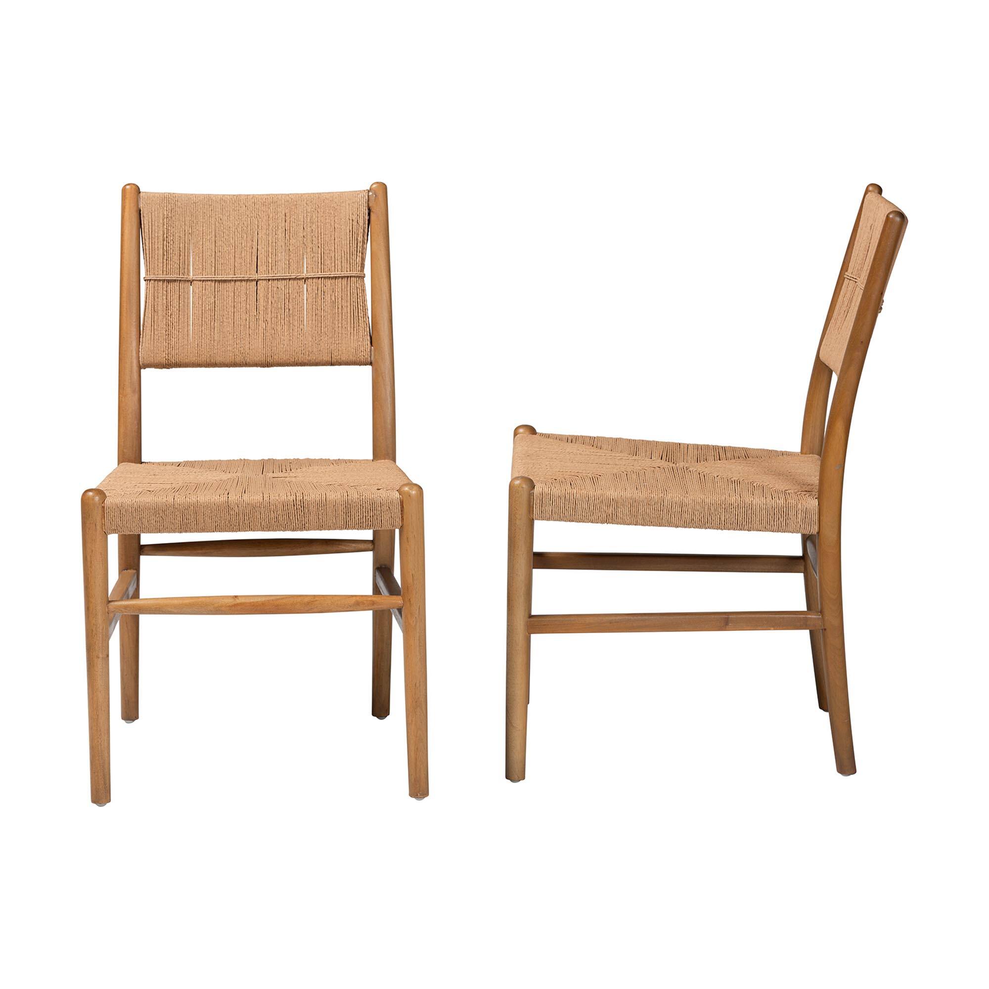 Left. bali & pari - Alva Paper Loom Woven 2-Piece Dining Chair Set - Handwoven Side Chair with Mahogany Wood Frame - Honey/Brown.
