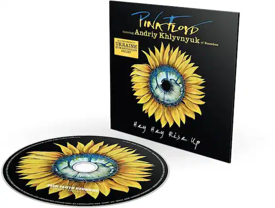 Sure, here is the corrected and grouped text from the image:
---
**PINK FLOYD**
featuring Andriy Khlyvnyuk of Boombox
**Hey Hey Rise Up**
**ALL PROCEEDS TO UKRAINE HUMANITARIAN RELIEF**
---
This text is taken from the album cover and CD.