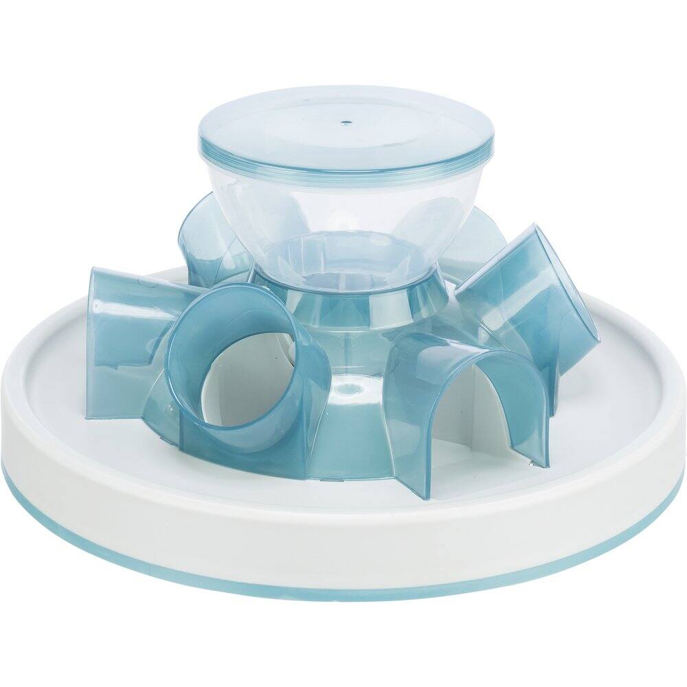 Front. TRIXIE - Tunnel Slow Feeder for Cats, Interactive Cat Toy, Pet Food Dispenser, Blue - Blue.