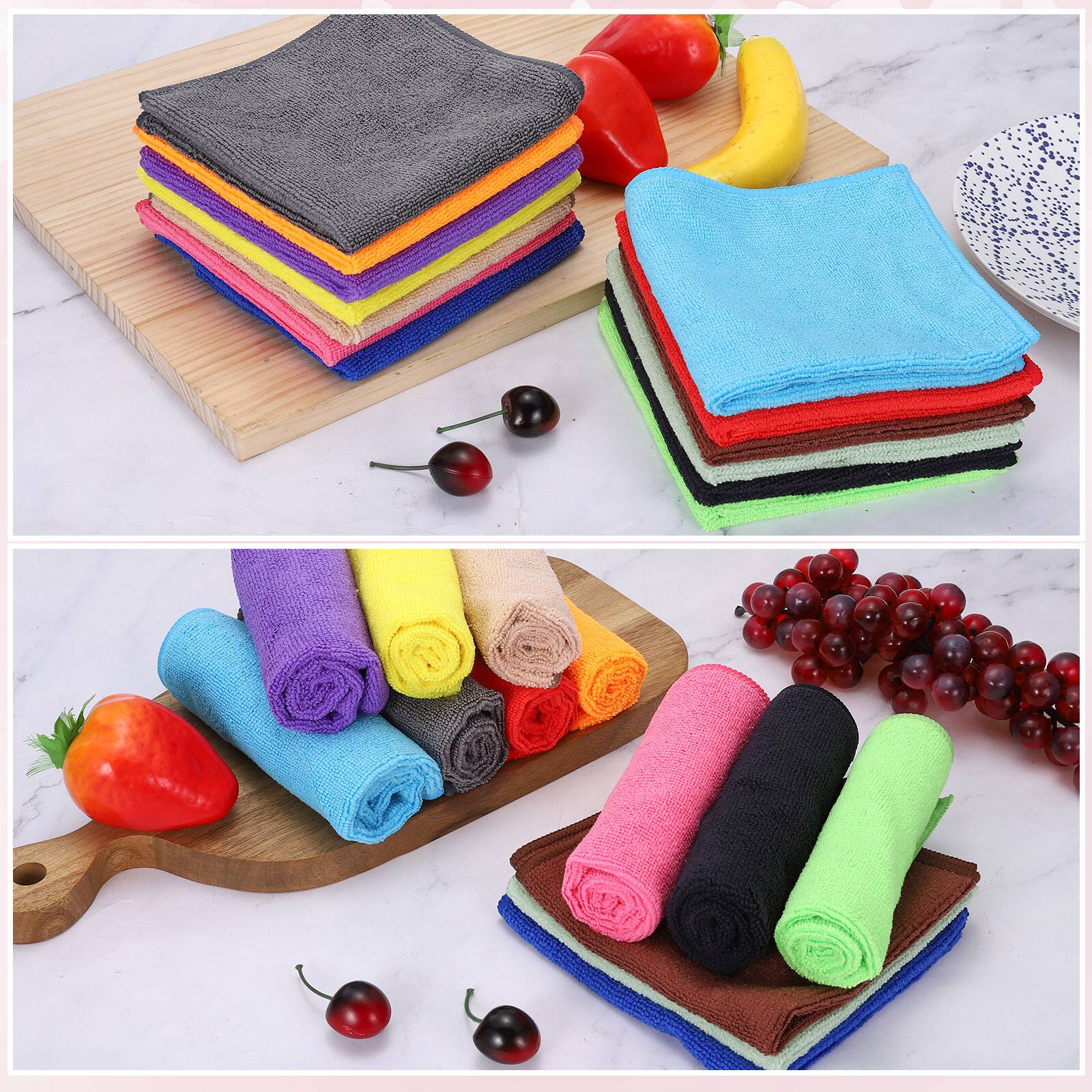 Alt View 4. Unique Bargains - 5pcs Microfiber Cleaning Cloth, 11.8"x11.8" Square Reusable Highly Absorbent for Kitchen Bathroom Red - Red.