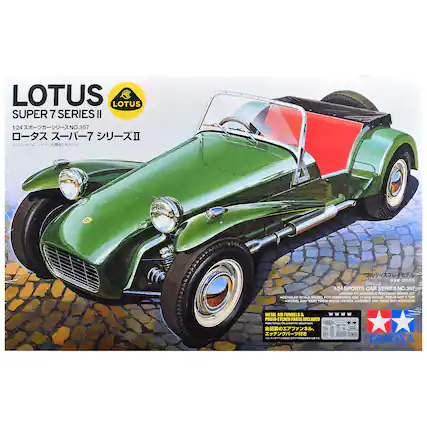LOTUS SUPER 7 SERIES II
1/24 NO.357
1/24 SPORTS CAR SERIES NO.357 READY TO ASSEMBLE PRECISION MODEL
KST + DETAILED SCALE MODEL FOR HOBBYISTS AGE 14 AND ABOVE
THIS IS NOT A TOY *MODEL MAY VARY FROM IMAGE ON BOX *CEMENT AND PAINT NOT INCLUDED
METAL AIR FUNNELS & PHOTO-ETCHED PARTS INCLUDED *Use Tomiyo CA cement attachment.
1000 TAMIYA