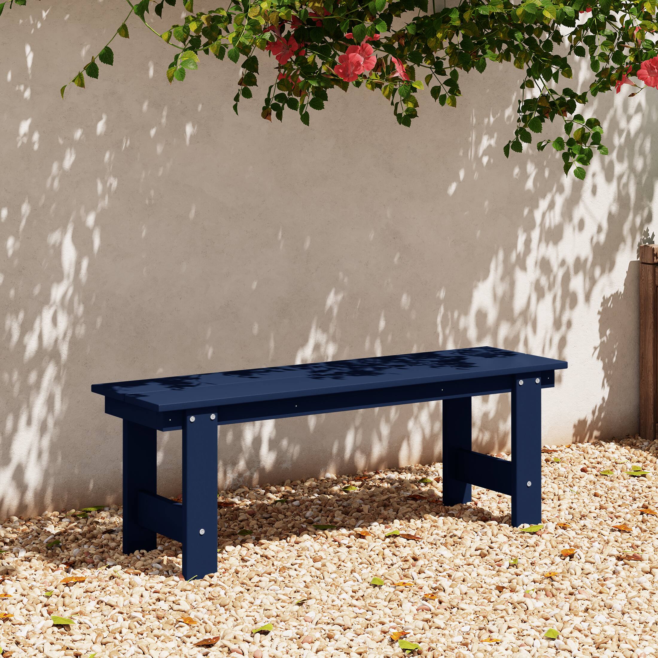 Angle. WestinTrends - WestinTrends Ashore Outdoor HDPE 48" Modern Backless Patio Bench - Navy Blue.