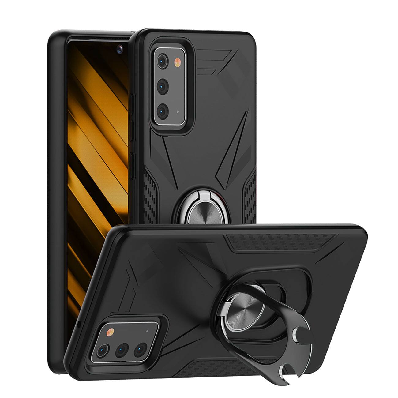 Front. Reiko - Phone Case With Ring Holder Samsung Galaxy Note 20 In Black - Black.