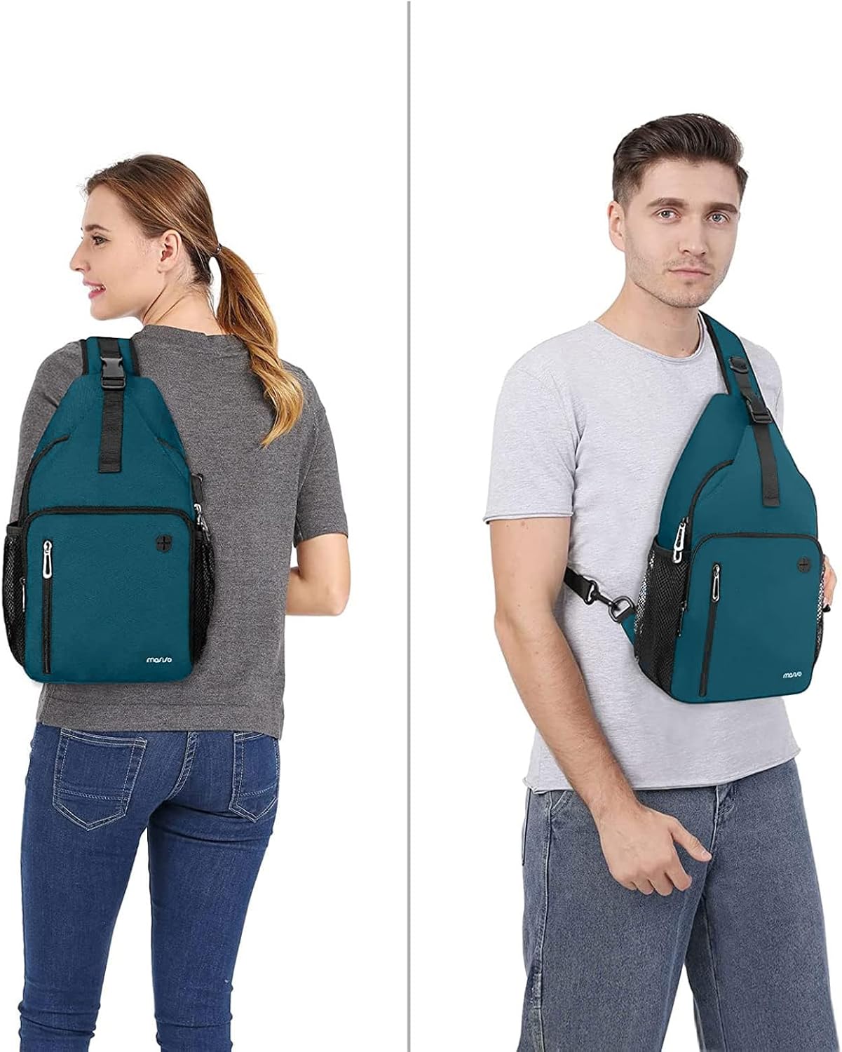 Alt View 3. mosiso - Sling Bag Crossbody Shoulder Bag Travel Hiking Daypack Chest Bag with Front Square Pocket&USB Charging Port - Teal Green.
