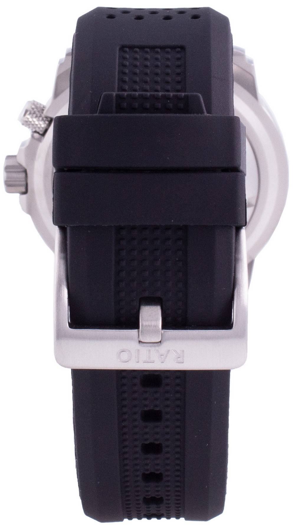 Back. RATIO - FreeDiver Helium-Safe 1000M Sapphire Automatic 1068HA90-34VA-WHT Men's Watch - Silver and black.