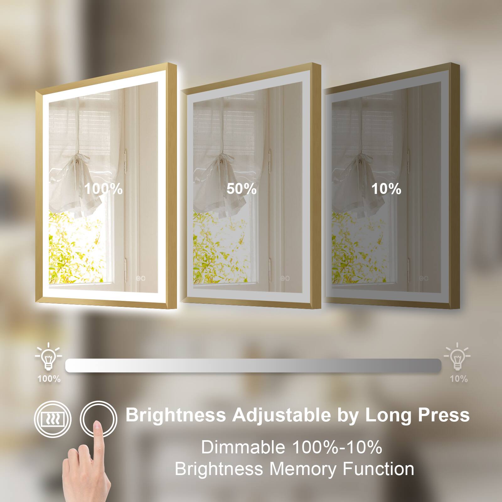 Brightness Adjustable by Long Press Dimmable 100%-10% Brightness Memory Function