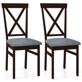 Costway - Modern Dining Chairs Set of 2 w/ Rubber Wood Frame Hollowed Backrest for Kitchen - Coffee,Grey