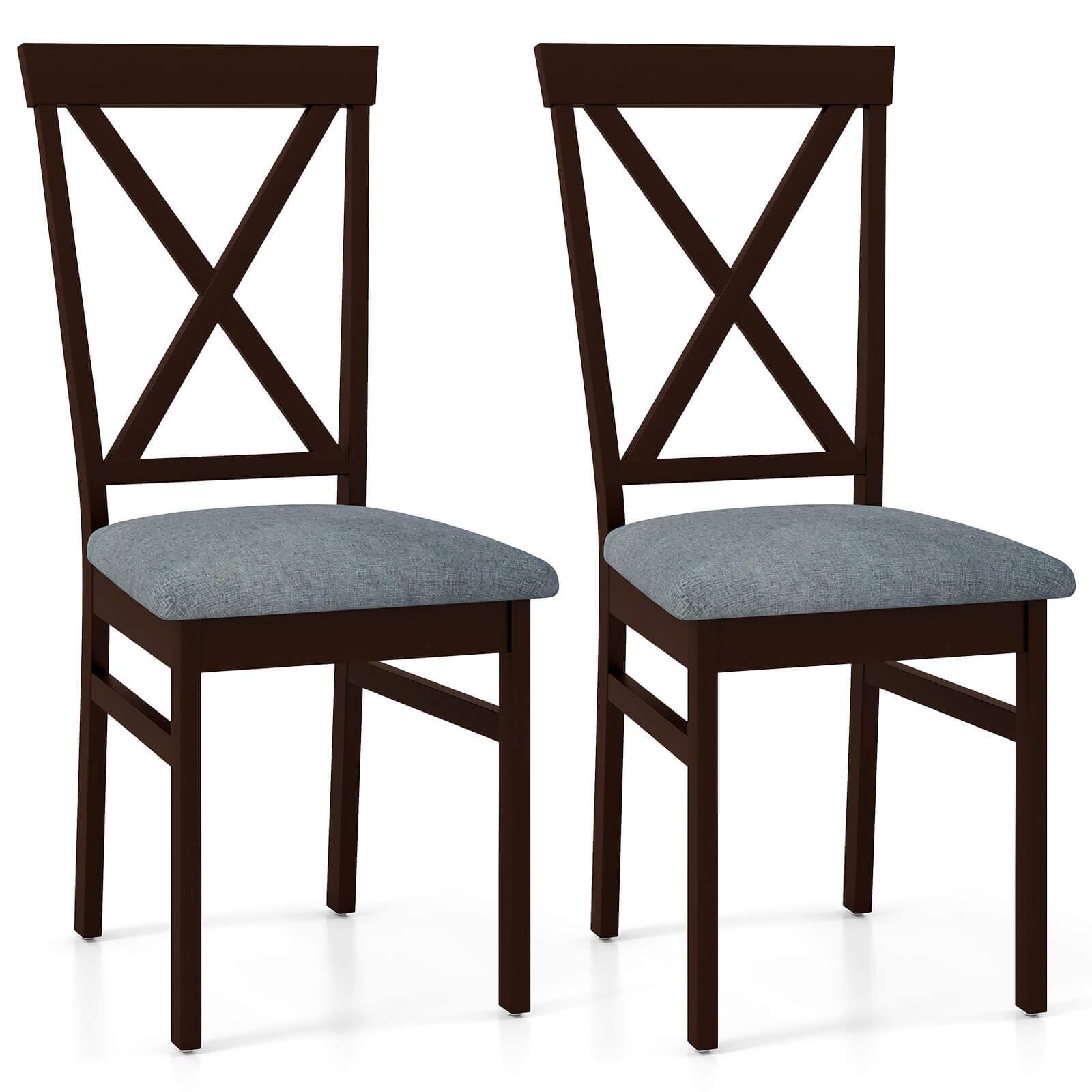 Front. Costway - Costway Modern Dining Chairs Set of 2 w/ Rubber Wood Frame Hollowed Backrest for Kitchen - Coffee,Grey.