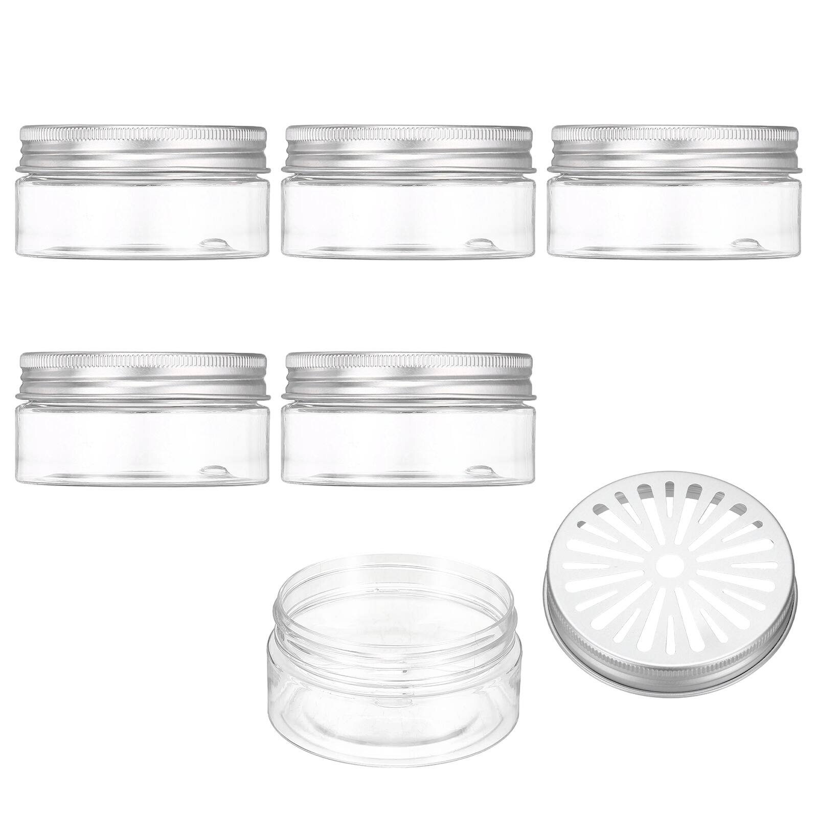 Front. Unique Bargains - Premium Empty Scent Beads Container, Refillable Spice Tin Hollow Lid, 6pcs 2.7oz - For Aromatherapy, Scent, Storage - Clear.