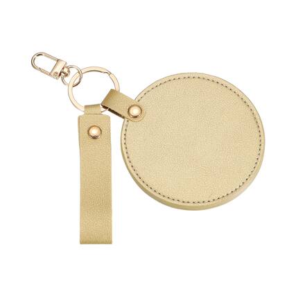 Front. Unique Bargains - Keychain Mirror, Mini Compact Mirror with PU Leather Cover Round with Hook Rotating Folding Keyring - Rose Gold.