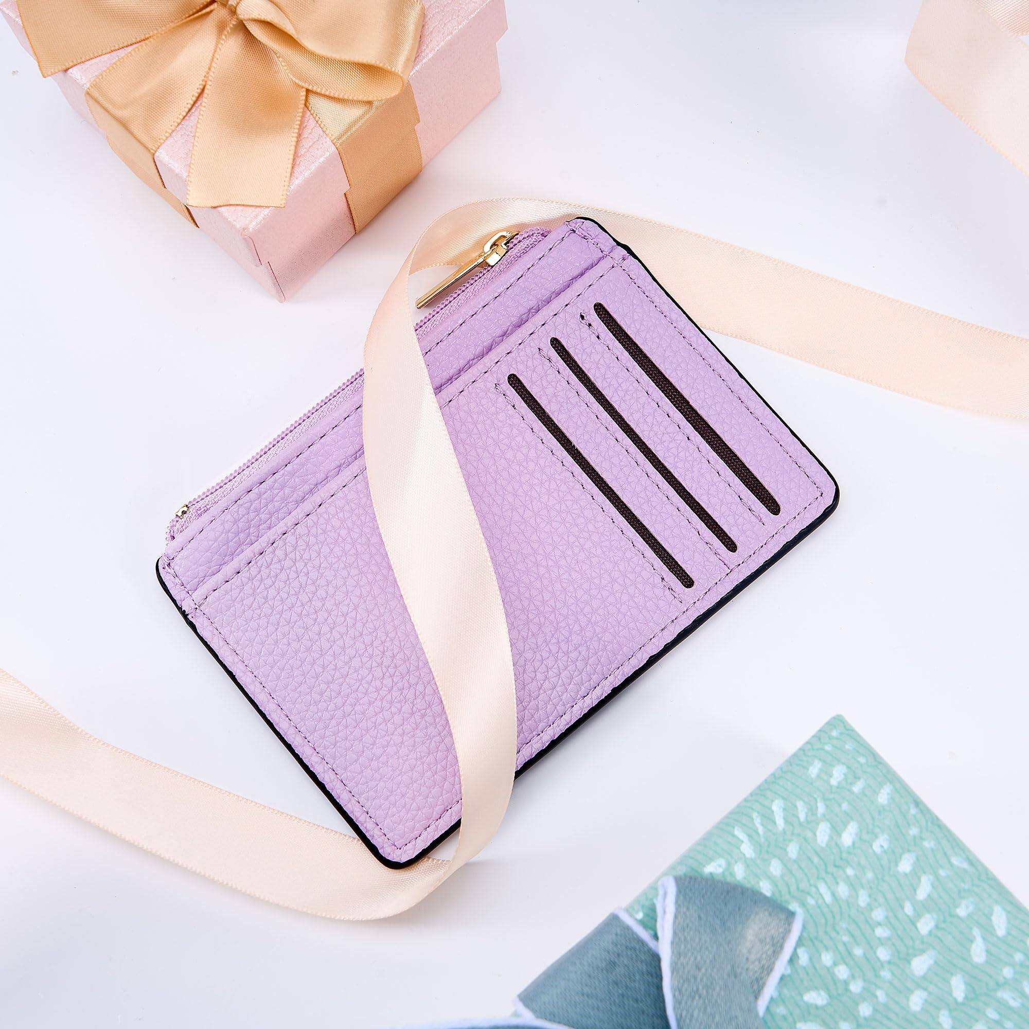 Alt View 4. Jadie Link - Credit Card Holder Women Slim Minimalist Front Pocket Rfid Blocking Wallet Small Compact Case Window Lavender Purple - Vibrant Pink.