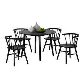 Manhattan Lane - Yely 5pc Dining Table with 4 Windsor Chairs Set, Rubberwood - Black