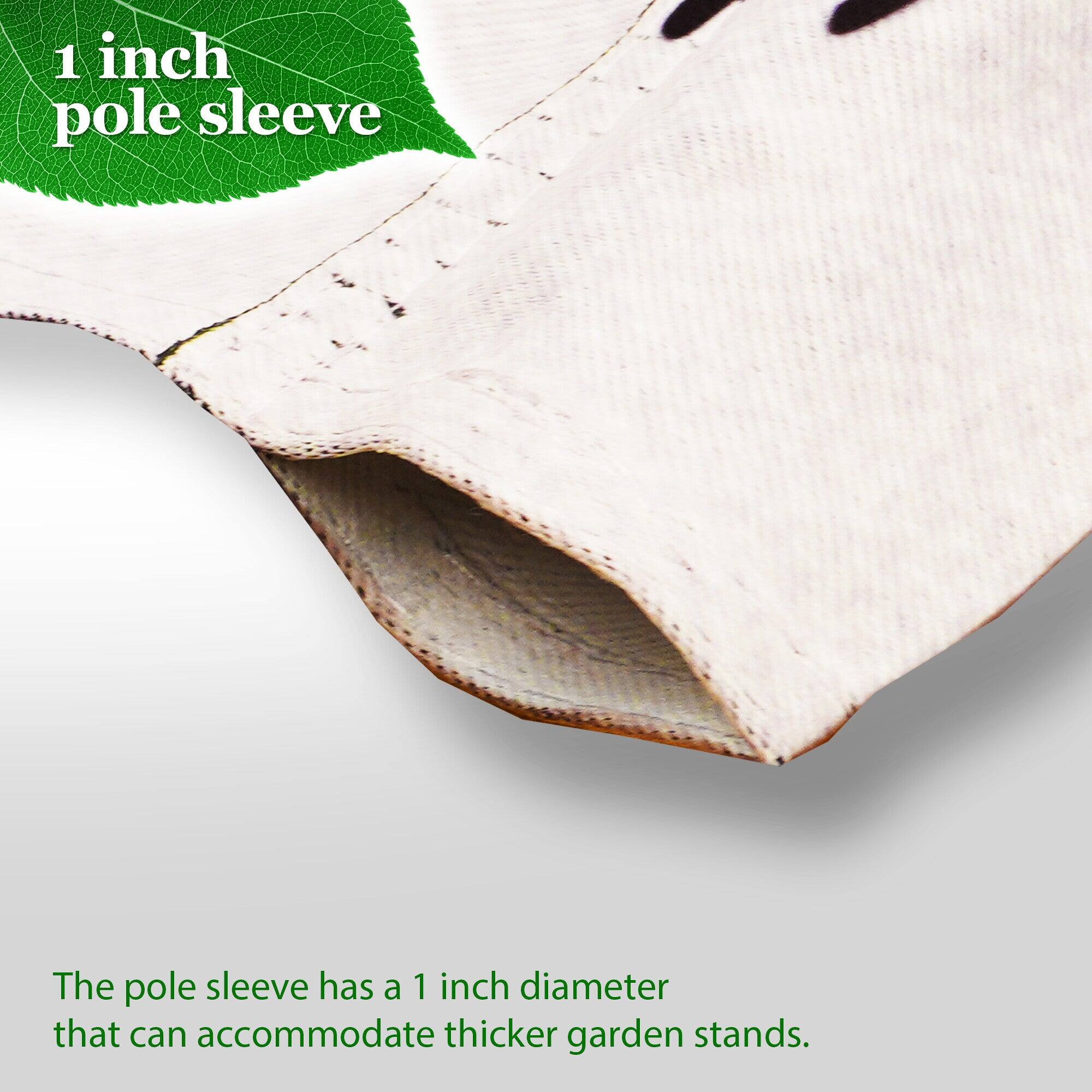 1 inch pole sleeve

The pole sleeve has a 1 inch diameter that can accommodate thicker garden stands.
