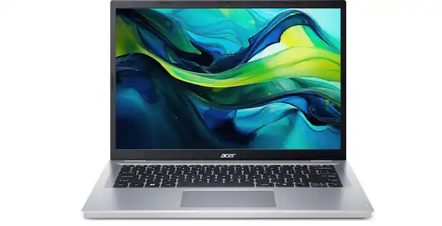Front. Acer - Aspire Go 14 14" Laptop WUXGA Intel Processor N100 4GB 128GB UFS Intel UHD Graphics AG14-31P-C44Z - Pure Silver.