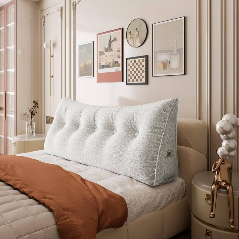 Front. wowmax - Queen White Plush Headboard Pillow - Large Triangle Wedge for Sitting Up in Bed Reading - White.
