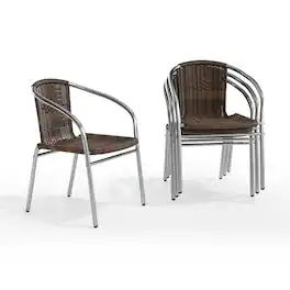Emma + Oliver - 4 Pack Aluminum and Rattan Commercial Indoor-Outdoor Restaurant Stack Chair - Aluminum/Dark Brown