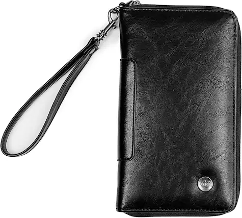 Front. PKG - Victoria Zippered Wallet - Black.