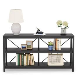 Hivvago - Industrial 55-inch Wood Shelf Sofa Table with Heavy Duty Metal Frame - Black