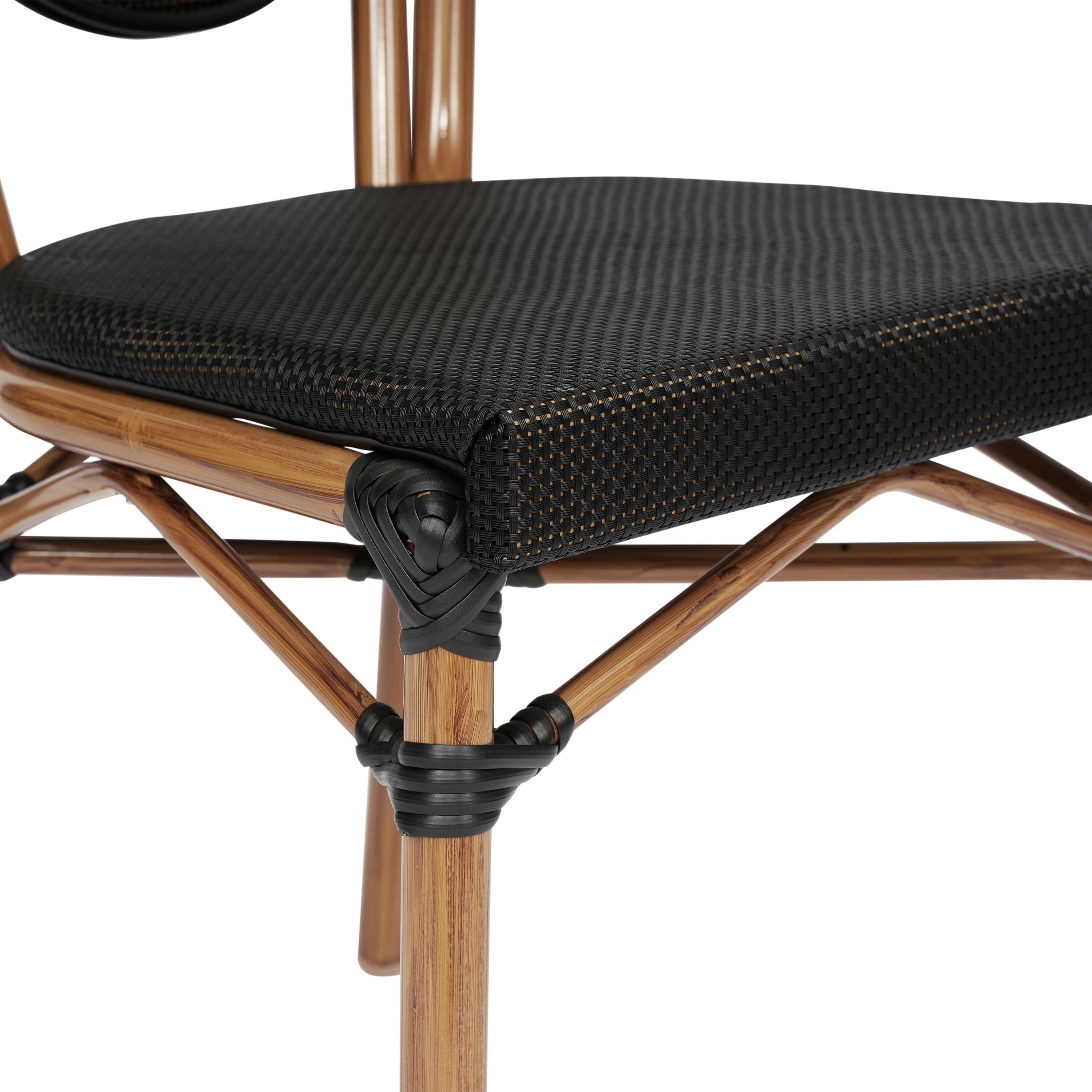Alt View 10. Emma + Oliver - Massalia Indoor/Outdoor Stacking Thonet Bistro Style Chair with Textilene Seat and Bamboo Finished Metal Frame - Black/Natural Frame.