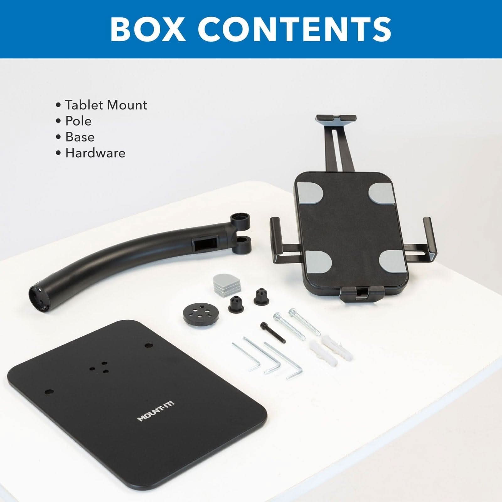 BOX CONTENTS

- Tablet Mount
- Pole
- Base
- Hardware
