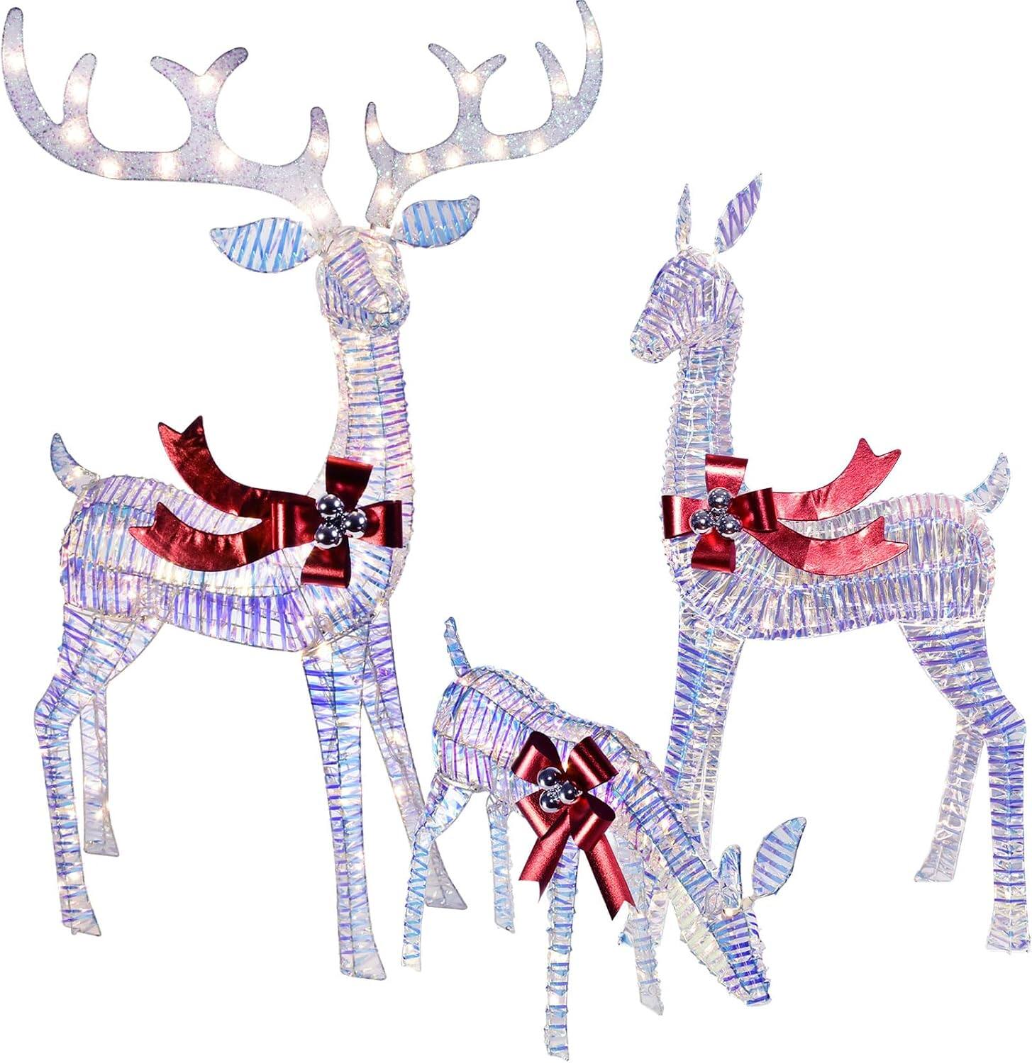 Alt View 3. Oumilen - Lighted Christmas Reindeer Family Yard Decor – 3-Piece Iridescent Reindeer Set with Warm White LEDs.