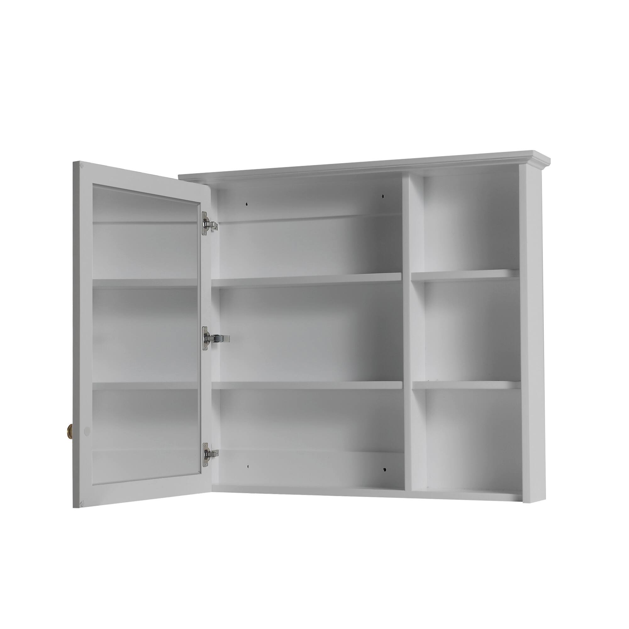 Left. WELLFOR - 34 in. W x 30 in. H Rectangular Solid Wood Frame Surface Mount Medicine Cabinet with Mirror and Soft Close Door - Gray.