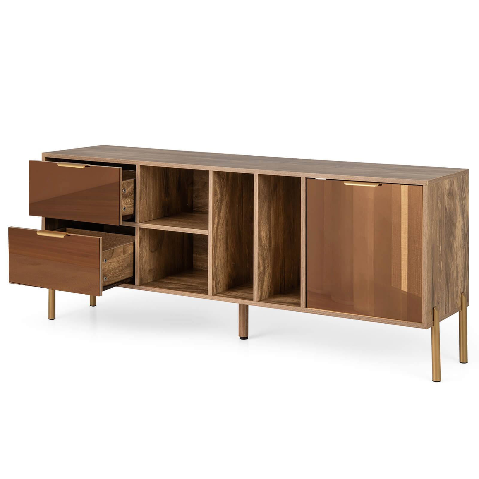 Alt View 1. Costway - Mirrored Buffet Cabinet Rustic Kitchen Sideboard Storage Cabinet with 2 Drawers - Brown.