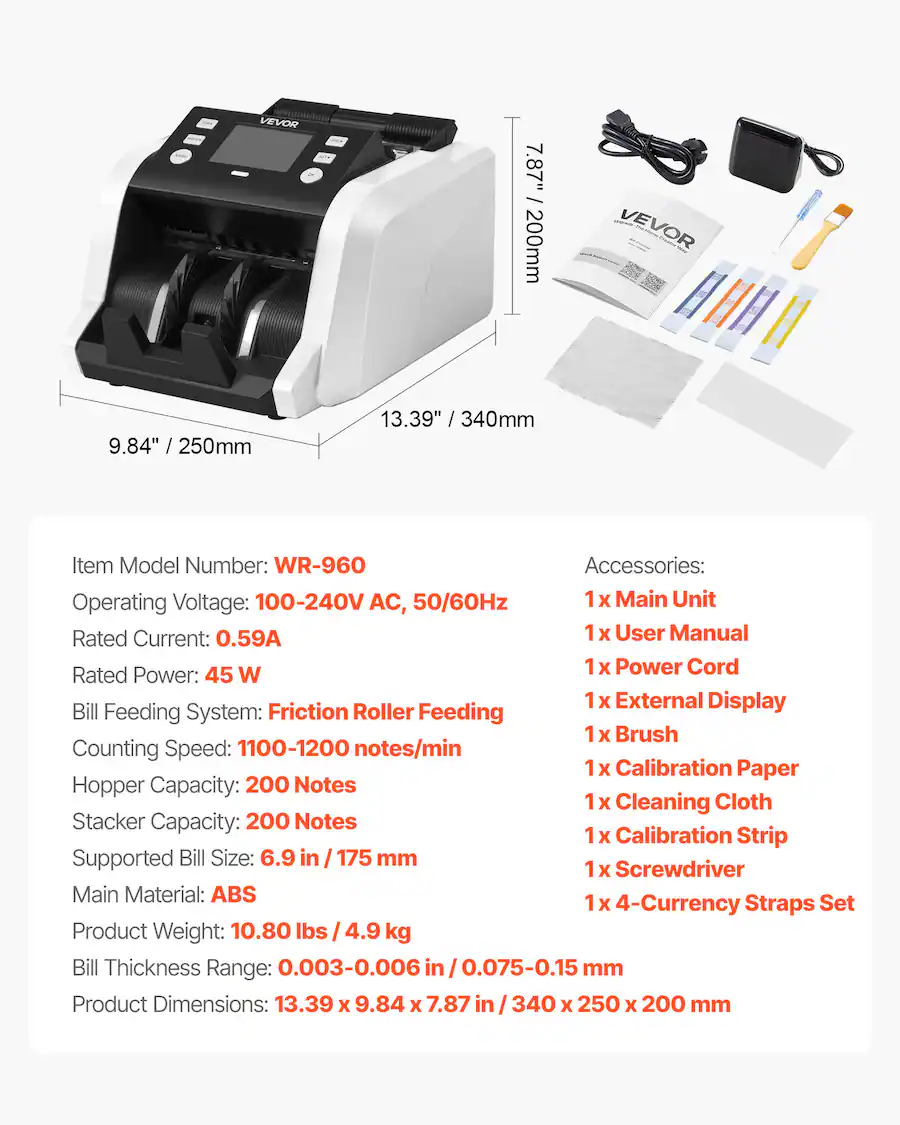 Money Counter Machine, 1200 Notes/Minute, Cash Counter with Value Count ...