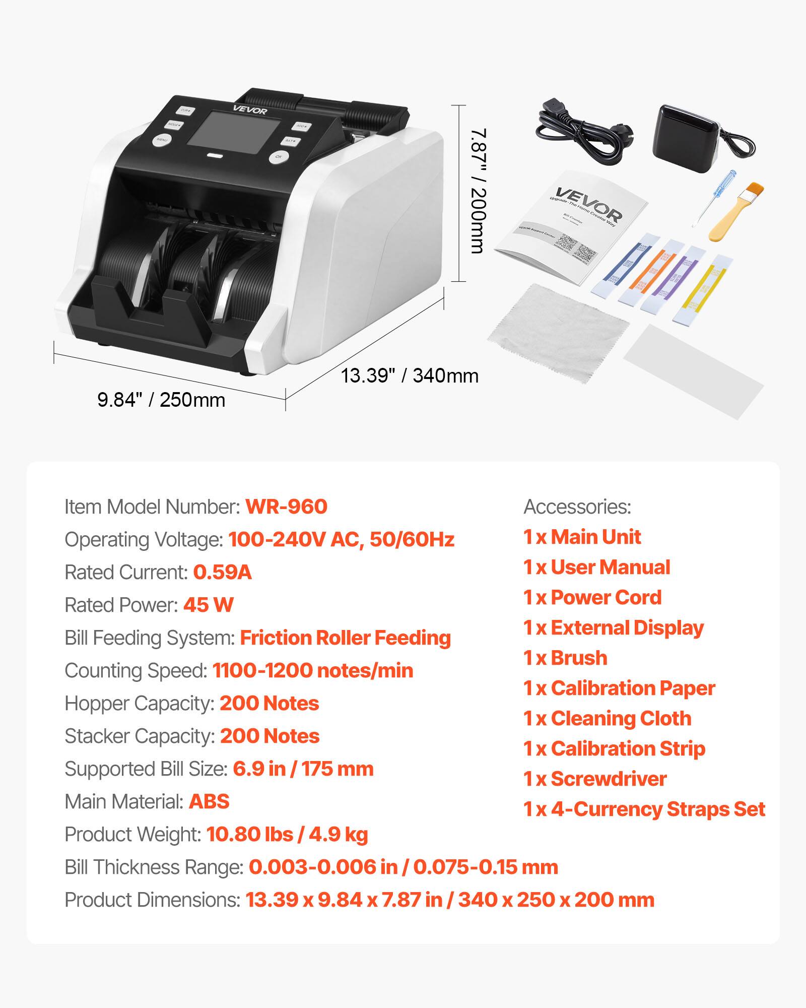 Money Counter Machine, 1200 Notes/Minute, Cash Counter with Value Count ...