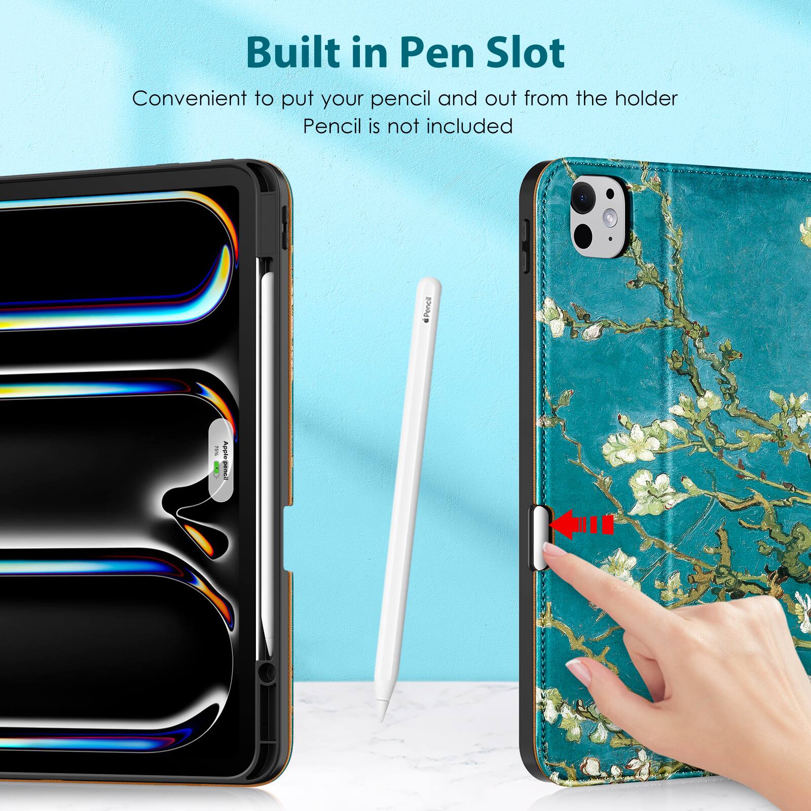 Built in Pen Slot  
Convenient to put your pencil and out from the holder  
Pencil is not included