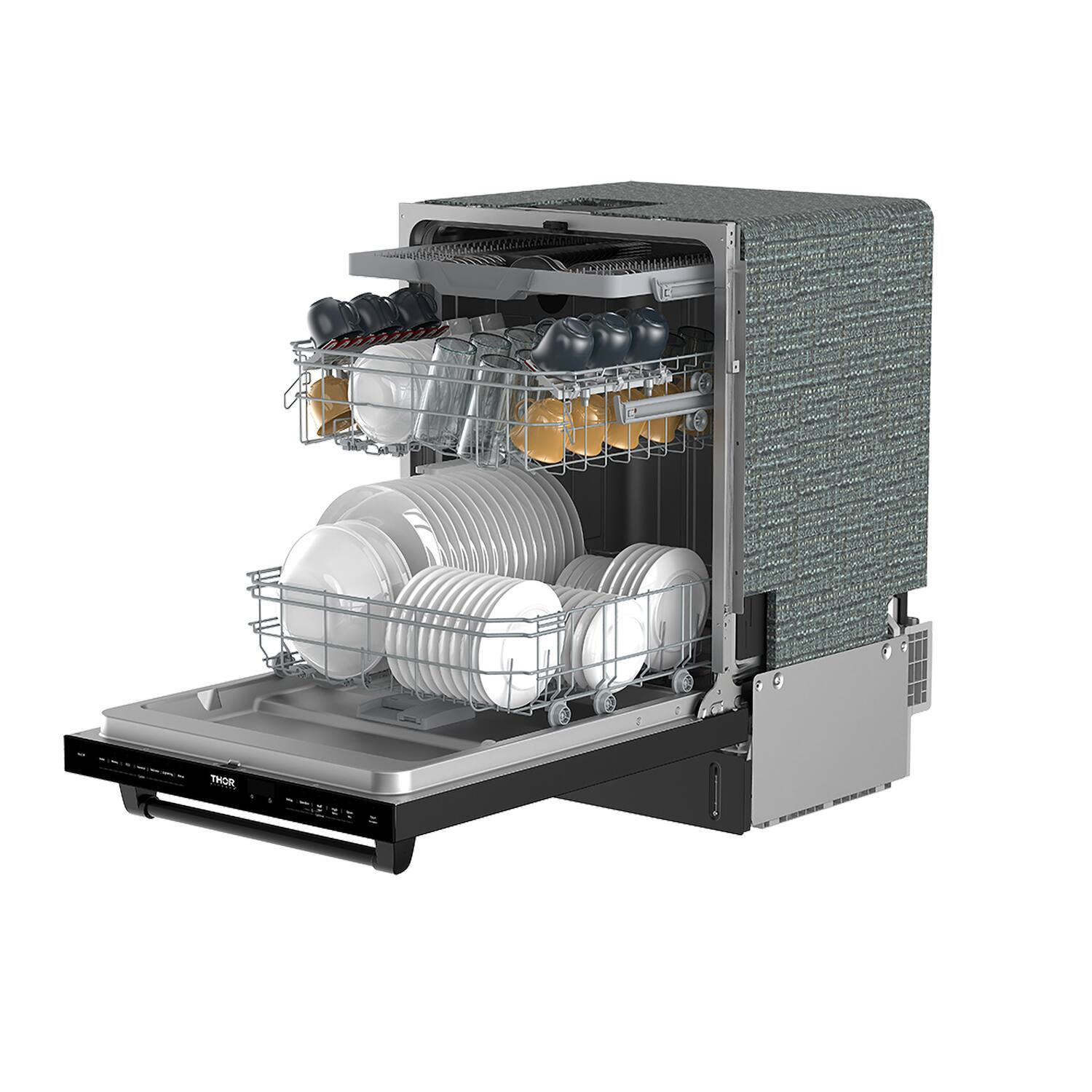 Alt View 6. Thor Kitchen - 24" Top Control Built-In Dishwasher Stainless Steel Tub with 3rd Rack, 47 dBA - Matte Black.