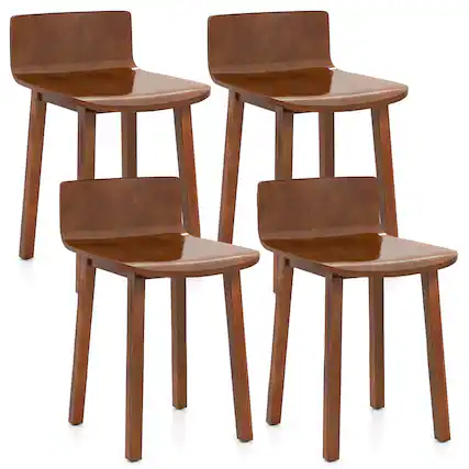 Front. Costway - Costway Dining Chairs Set of 4 with Acacia Wood Legs Curved Seat & Low Back for Home - Brown.