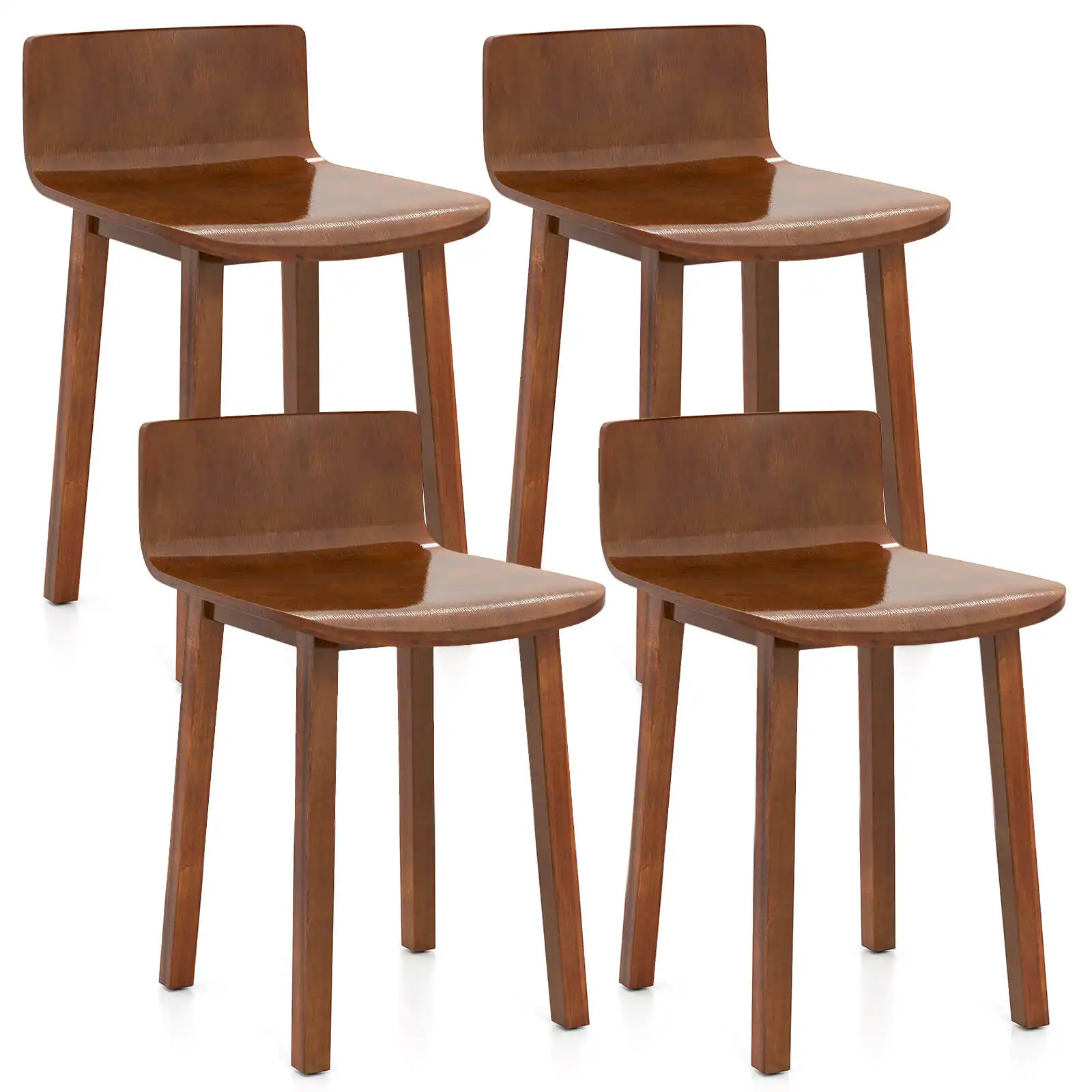 Costway - Dining Chairs Set of 4 with Acacia Wood Legs Curved Seat & Low Back for Home - Brown