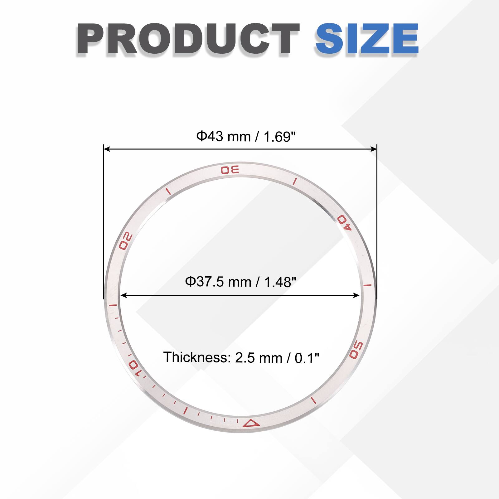PRODUCT SIZE  
43 mm / 1.69"  
37.5 mm / 1.48"  
Thickness: 2.5 mm / 0.1"