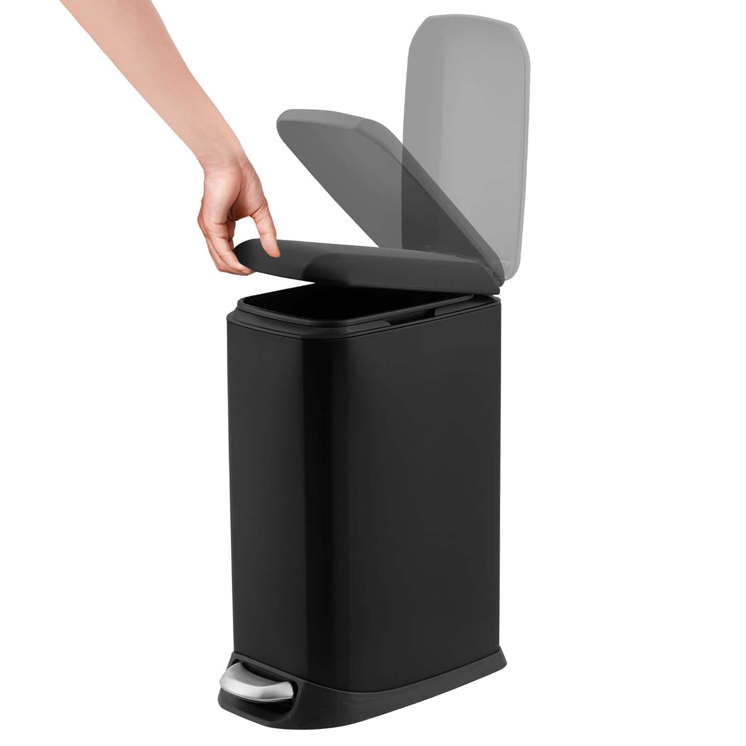 Jojoka - 3.2 Gallon Stainless Steel Trash Can with Soft-Close Step Pedal, Fingerprint-Resistant - Black