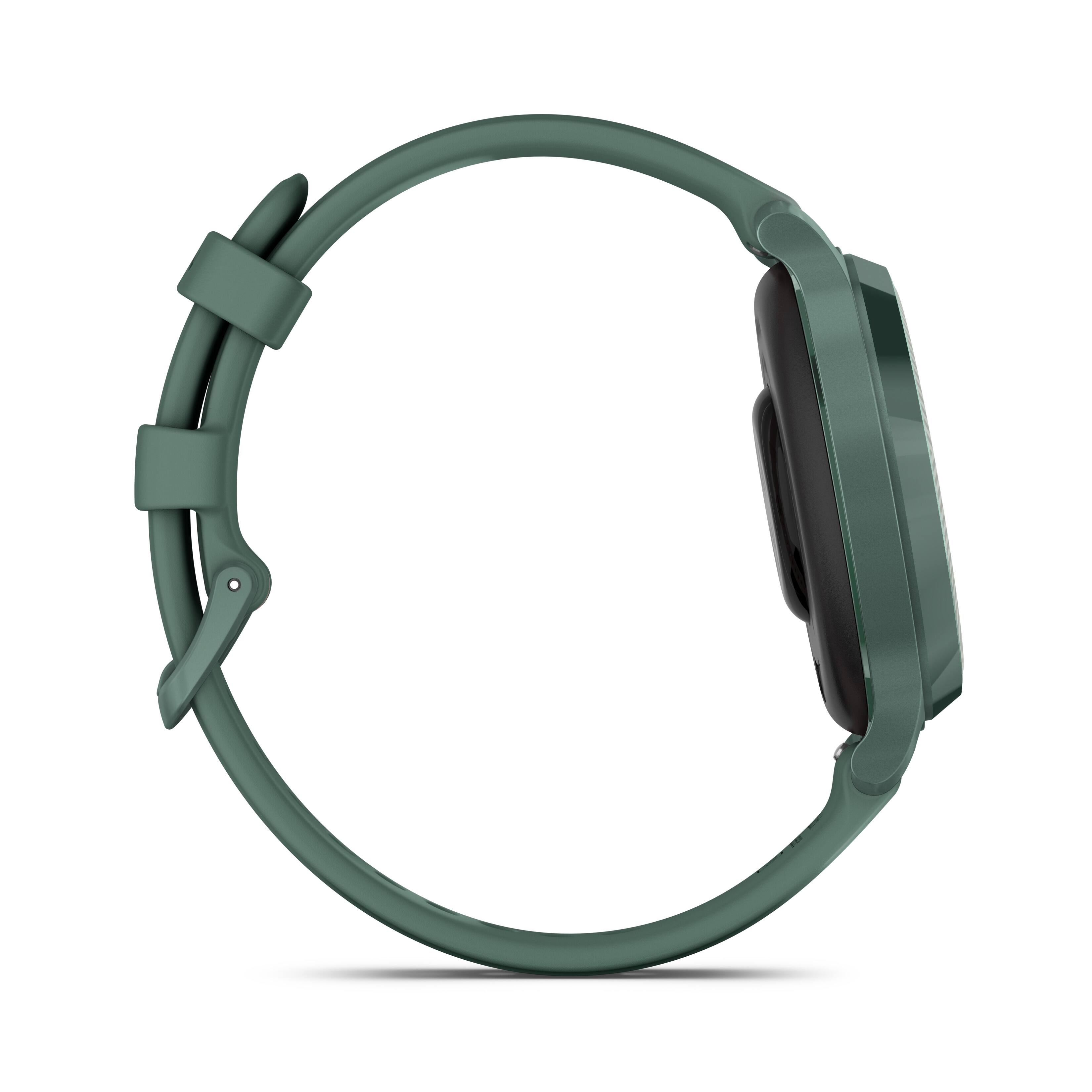 Back. Garmin - Lily 2 Active GPS Smartwatch 33 mm Anodized Aluminum - Jasper Green with Jasper Green Silicone Band.