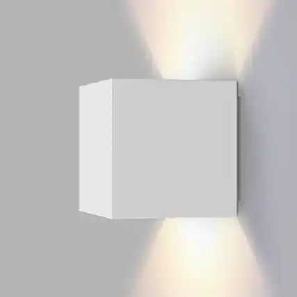 Front. LEEKI - Modern Cube LED Outdoor Wall Sconce – Adjustable Beam Uplight/Downlight, Waterproof IP65, Energy-Saving Exterior Light - White.