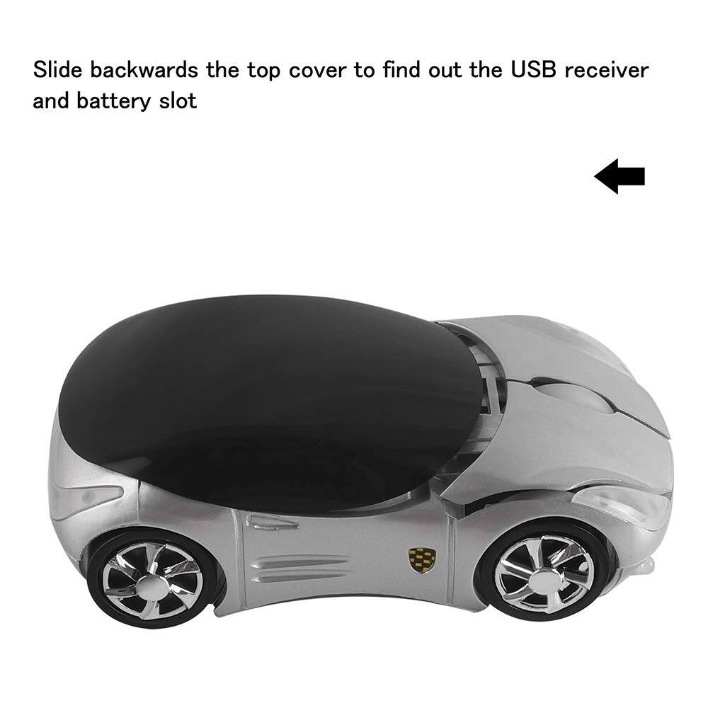 Slide backwards the top cover to find out the USB receiver and battery slot