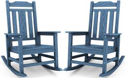 SERWALL - HDPE Oversized Outdoor Rocking Chairs Set of 2, Outdoor Rocking Chairs for Patio, Heavy Duty Front Porch Rocker - Blue