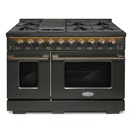 COSMO - COS-GRP486G-BK 48 in. Vista Collection 6.6 cu. ft. Double Oven Gas Range, 8 Burners, LED Panel, Cast Iron Grates - Matte Black
