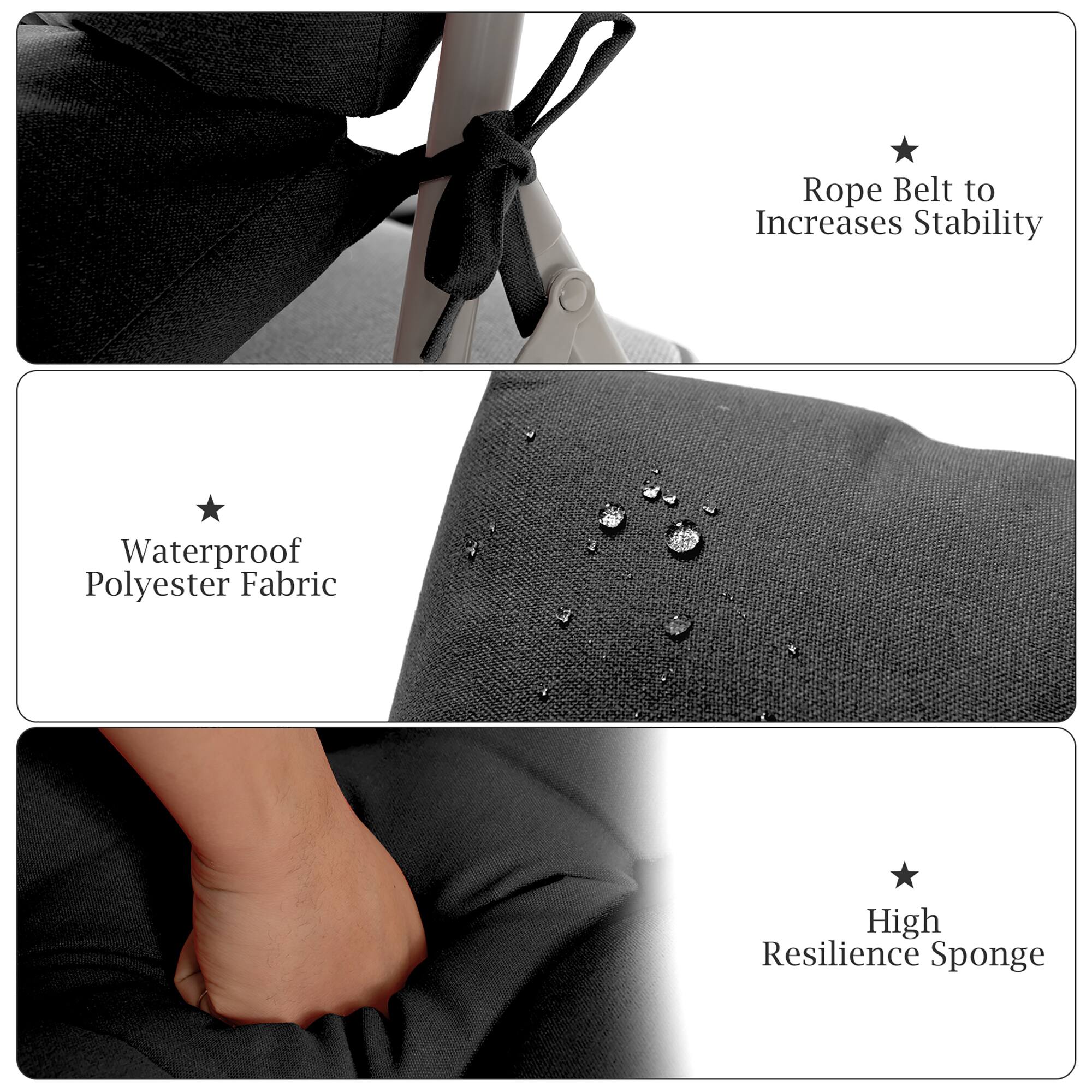 - Rope Belt to Increases Stability
- Waterproof Polyester Fabric
- High Resilience Sponge